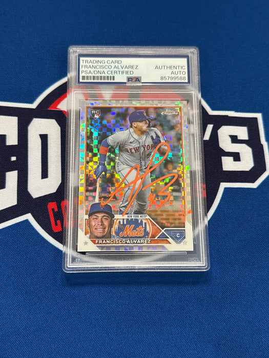 Francisco Alvarez Autographed 2023 Topps Chrome PRIZM REFRACTOR Rookie Card (PSA SLAB)