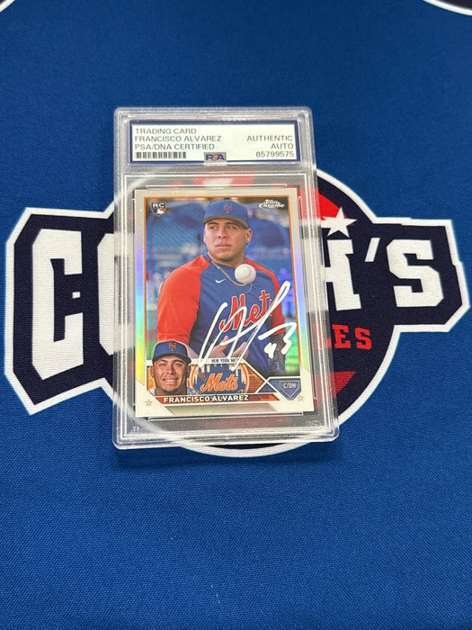 Francisco Alvarez Autographed 2023 Topps Chrome Short Print (SP) REFRACTOR Rookie Card (PSA SLAB)