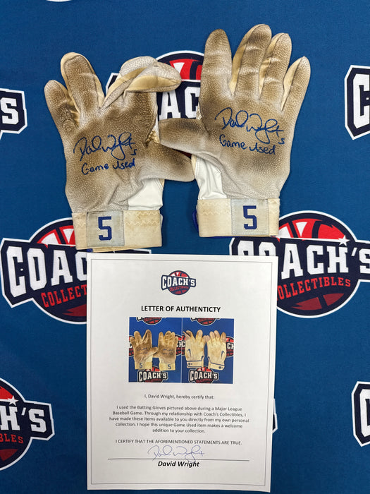GAME USED David Wright Autographed PAIR of Nike Batting Gloves w/ Game Used Inscription (Beckett)