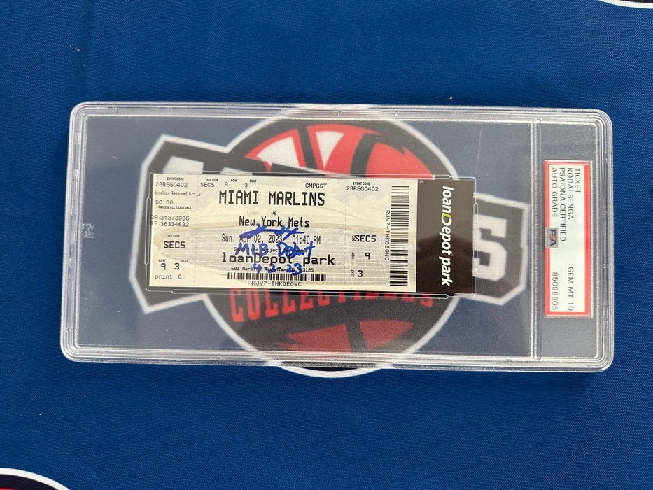 Kodai Senga Autographed MLB Debut Game Ticket Stub with Inscription GEM MINT 10 (PSA SLABBED)