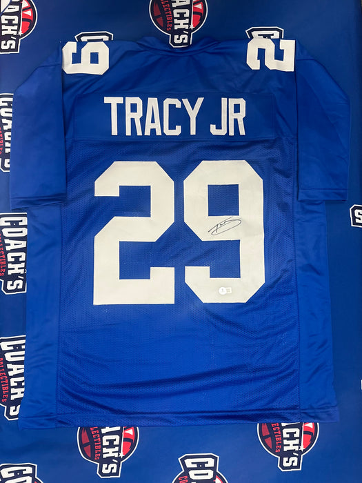 Tyrone Tracy Jr Autographed CUSTOM NY Giants Blue Home Jersey (Beckett)