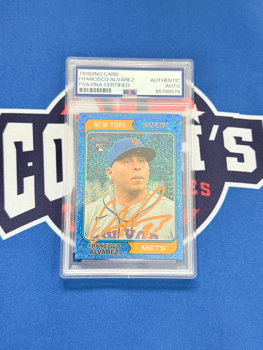 Francisco Alvarez Autographed 2023 Topps Heritage Blue Sparkle Variation Rookie Card (PSA SLAB)