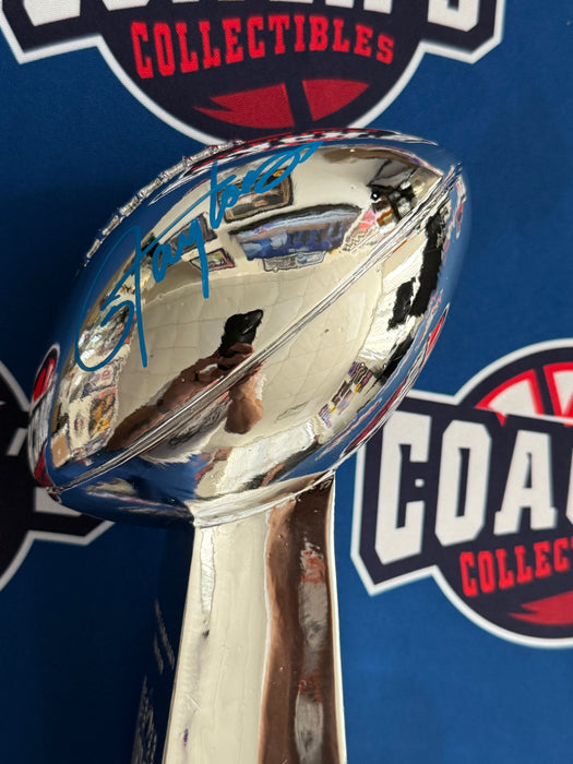 Lawrence Taylor Autographed 13" Replica Super Bowl Trophy w/ Engraved SB XXI & XXV Stats (JSA)