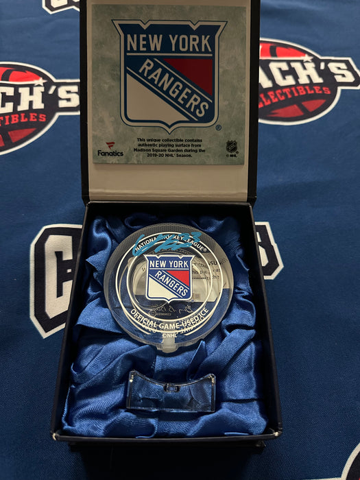 Adam Fox Autographed NY Ranger Crystal Puck-Filled with MSG Ice from 2019-20020 (Fanatics)
