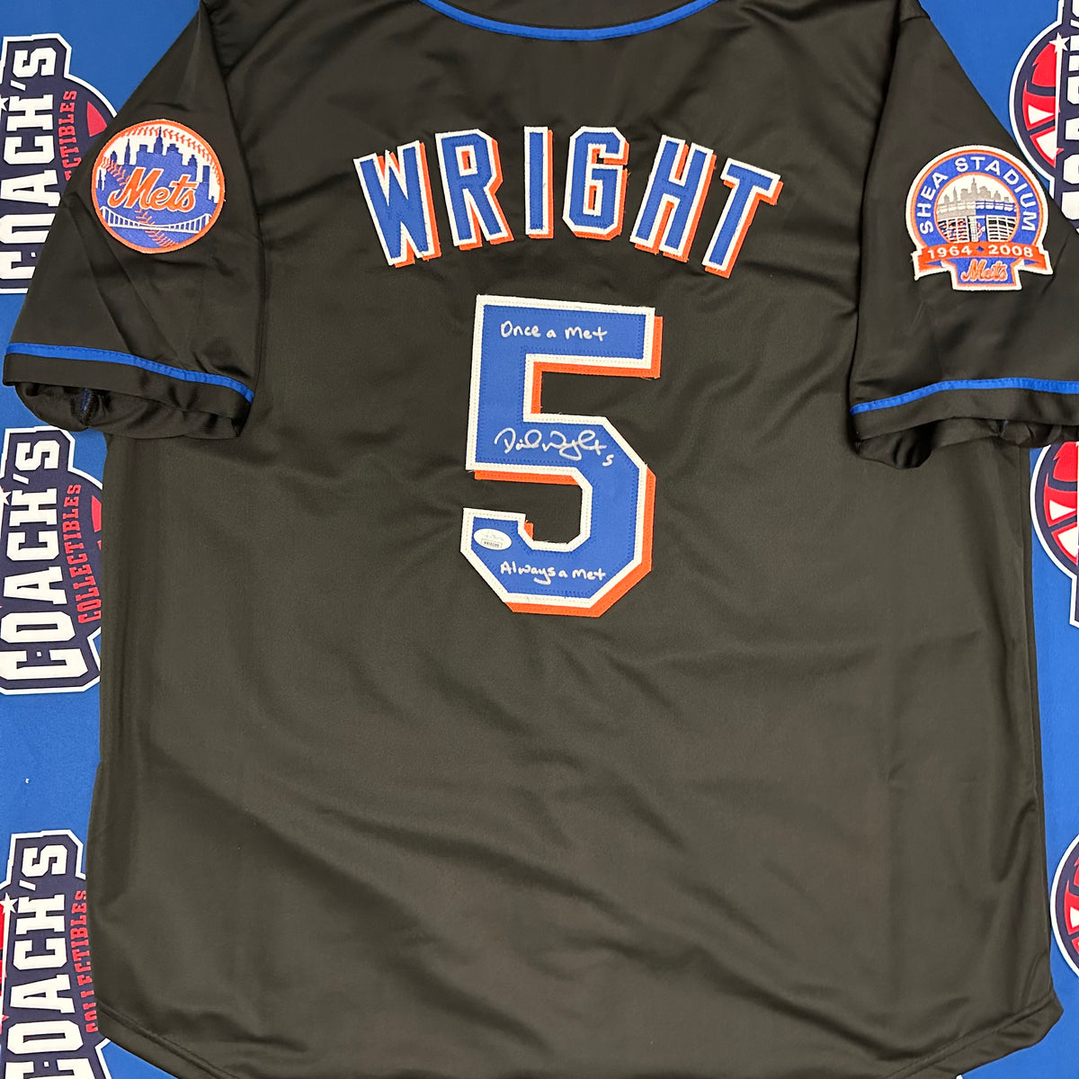 David Wright Autographed NY Mets CUSTOM Black Jersey with Once a