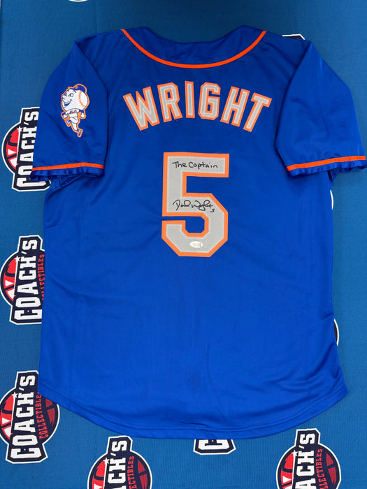 David Wright Autographed NY Mets CUSTOM Blue Alternate Jersey w/ The Captain Inscription (JSA)