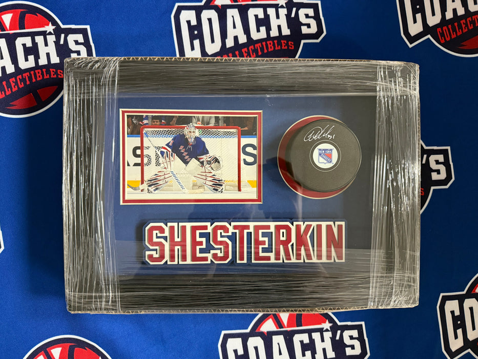 Igor Shesterkin Autographed NY Rangers Puck in 13”x8” Custom Shadowbox Display (Fanatics)