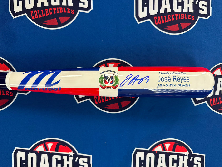 Jose Reyes Autographed Dominican Republic Flag Marucci Game Model Bat-Blue Handle (JSA)
