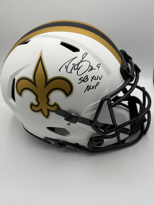 Drew Brees Autographed New Orleans Saints Full Size Lunar Authentic Helmet w/ Inscr (Beckett)