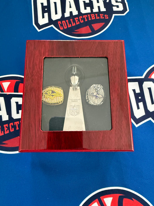 Baltimore Ravens 3pc Super Bowl Replica Ring & Lombardi Trophy Set w/ Display Box