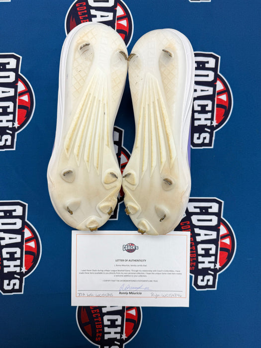 GAME USED Ronny Mauricio Autographed PAIR of Adidas Cleats w/ Game Used 2025 Inscription (JSA)
