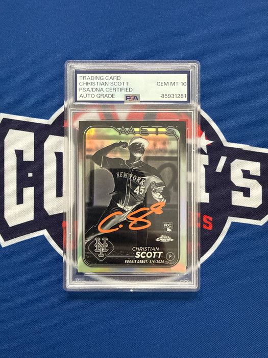 Christian Scott Autographed 2024 Topps Chrome NEGATIVE Refractor Rookie Card #USC110 Gem 10 Auto (PSA SLAB)