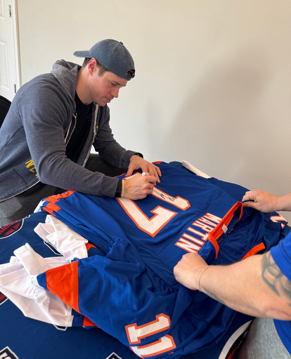 FRAMED Matt Martin Autographed CUSTOM NY Islanders Blue Home Jersey w/ Autographed 8x10 Photo (JSA)