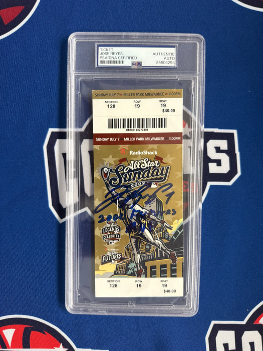 Jose Reyes Autographed 2002 Futures Game Ticket Stub with Inscription (PSA SLABBED)