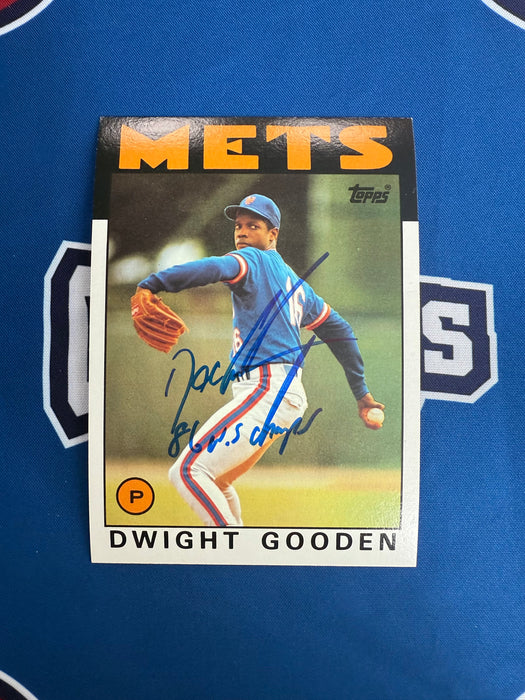 Dwight "Doc" Gooden Autographed 1986 JUMBO Topps 5x7 Card w/ 86 WS Champs (JSA)