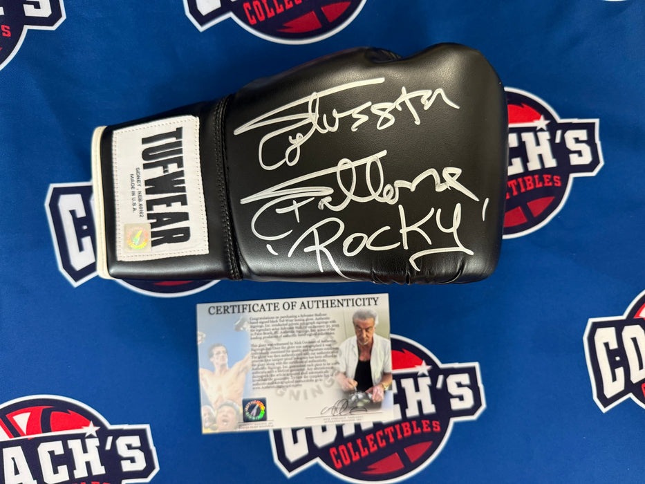 Sylvester Stallone Autographed "Rocky" Tuf Wear Black Glove with “Rocky” Inscription  (ASI)