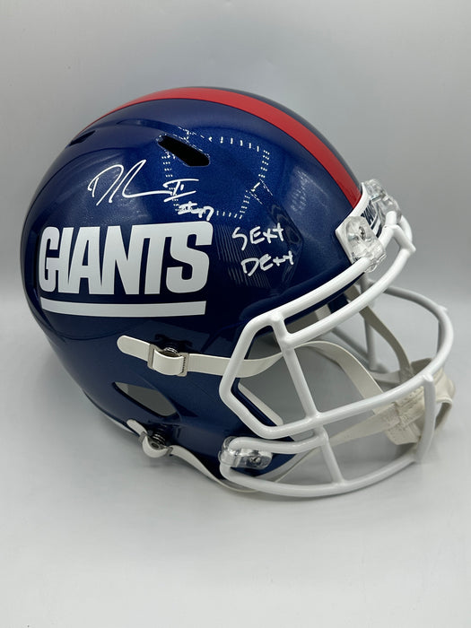 Dexter Lawrence Autographed NY Giants Replica Color Rush Helmet with Sexy Dexy Inscription (Beckett)