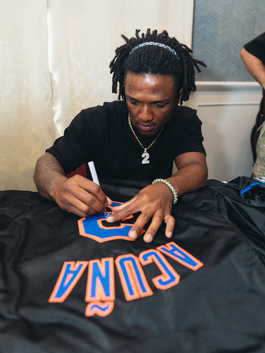 Luisangel Acuna Autographed CUSTOM NY Mets Black Alternate Jersey (JSA)