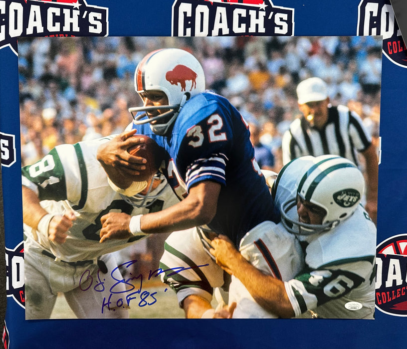 OJ Simpson Autographed 16x20 Photo with HOF 85 Inscr (JSA)