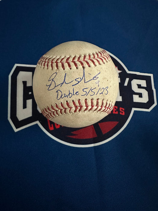 Brandon Nimmo Autographed GAME USED Baseball with Double 5/5/23 Inscription (Fanatics/MLB)