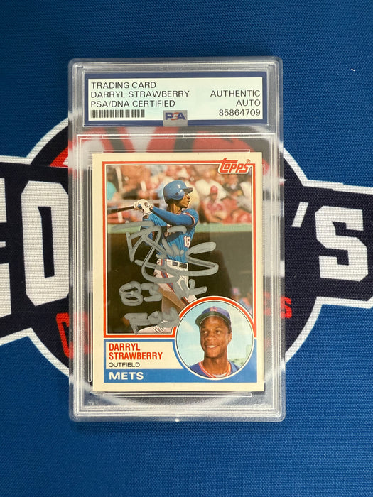 Darryl Strawberry Autographed 1983 Topps Traded Slabbed Rookie Card #108T w/ 83 NL ROY (PSA Slab)