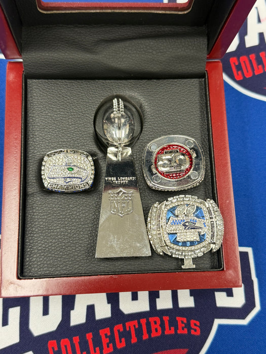 Seattle Seahawks 3pc Replica Super Bowl Ring & Trophy with Display Box