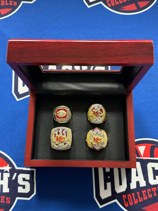 Kansas City Chiefs 4pc Replica Super Bowl Ring Set w/ Display Box