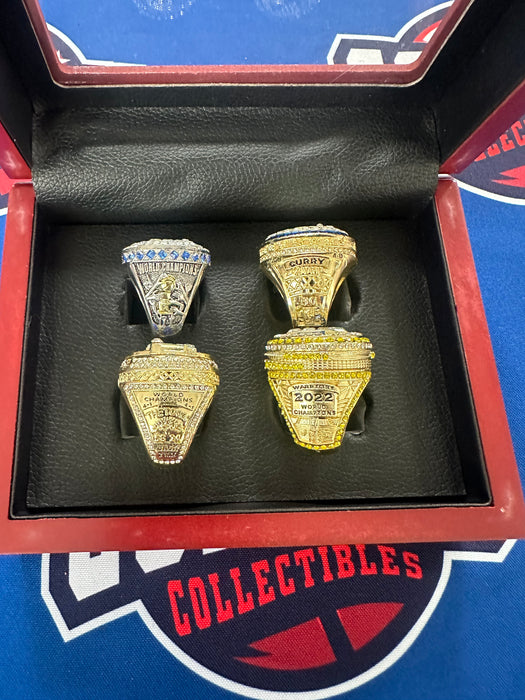 Golden State Warriors 4pc NBA Championship Replica Ring Set with Display Box