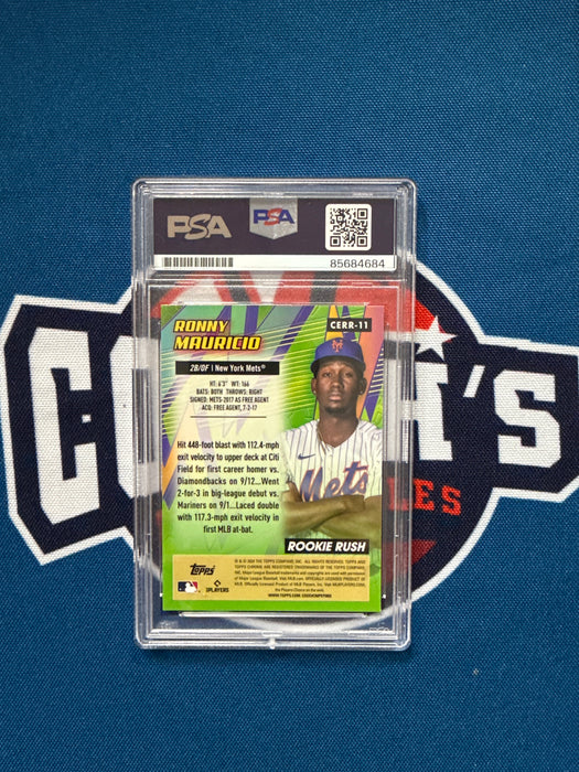 Ronny Mauricio Autographed 2024 Topps Chrome Rookie Rush Gem 10 Auto (PSA Slab)