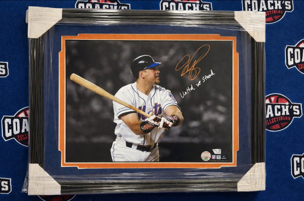 FRAMED Mike Piazza Autographed Post 9-11 HR 16x20 Photo w/ United We Stand Inscription (Fanatics)