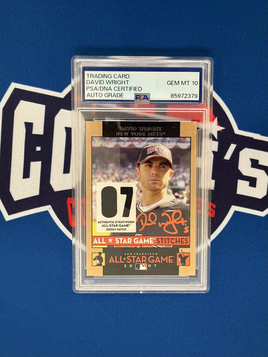 David Wright Autographed 2007 Topps All Star Game Stitches Card Gem 10 Auto (PSA SLAB)