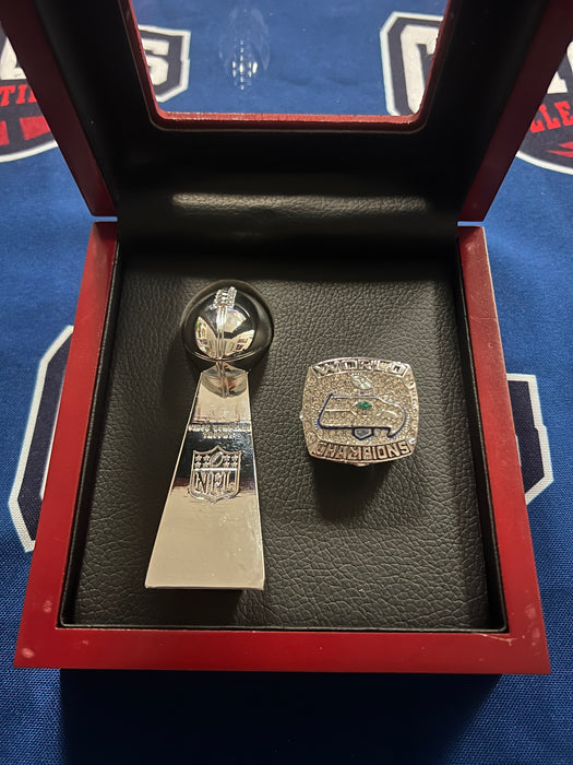 Seattle Seahawks 2pc Replica Super Bowl Ring & Trophy with Display Box