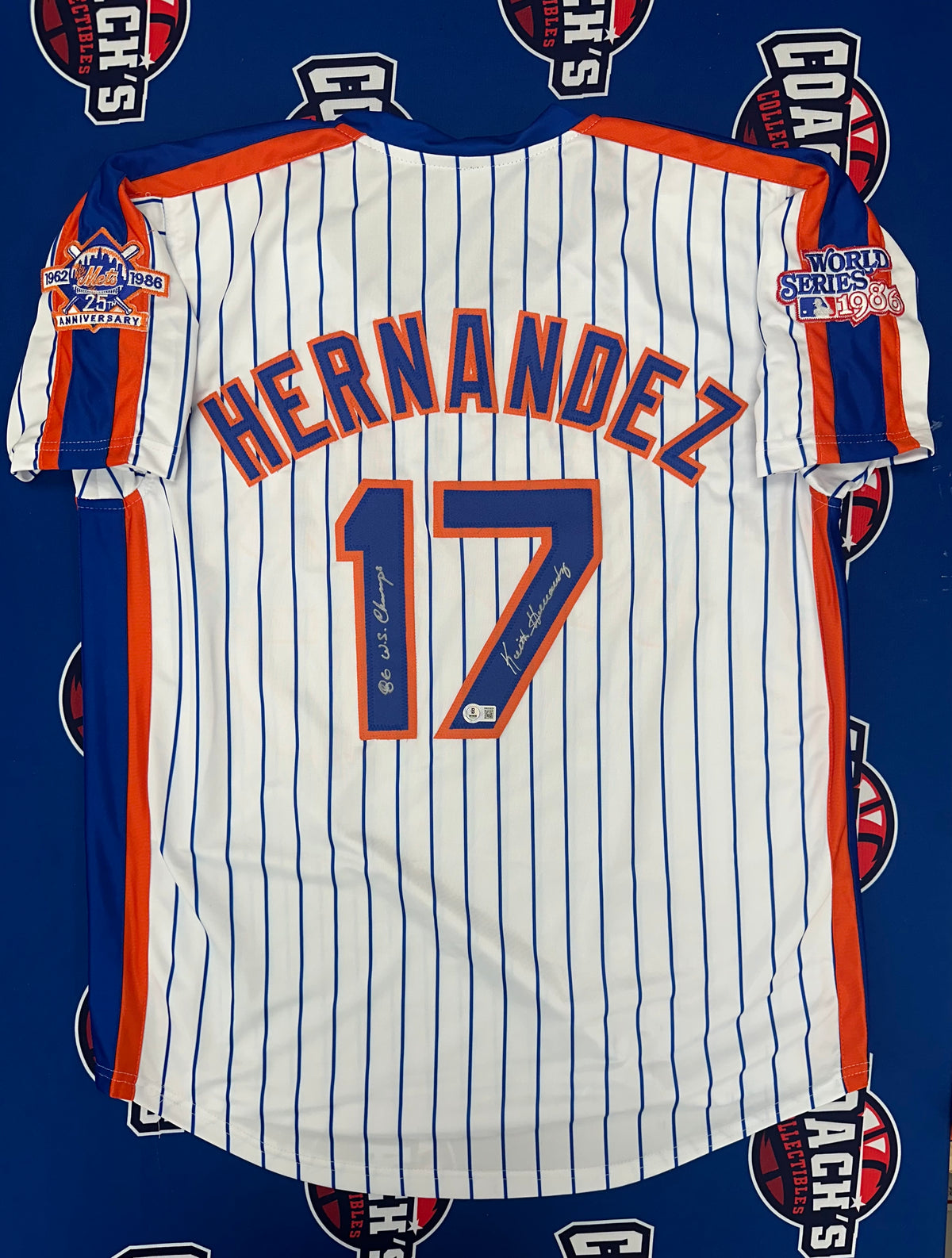 52 激レア 80s MOMENTODUE Stripe TailoredJKT Keith Hernandez Autographed CUSTOM NY Mets Pinstripe Jersey with