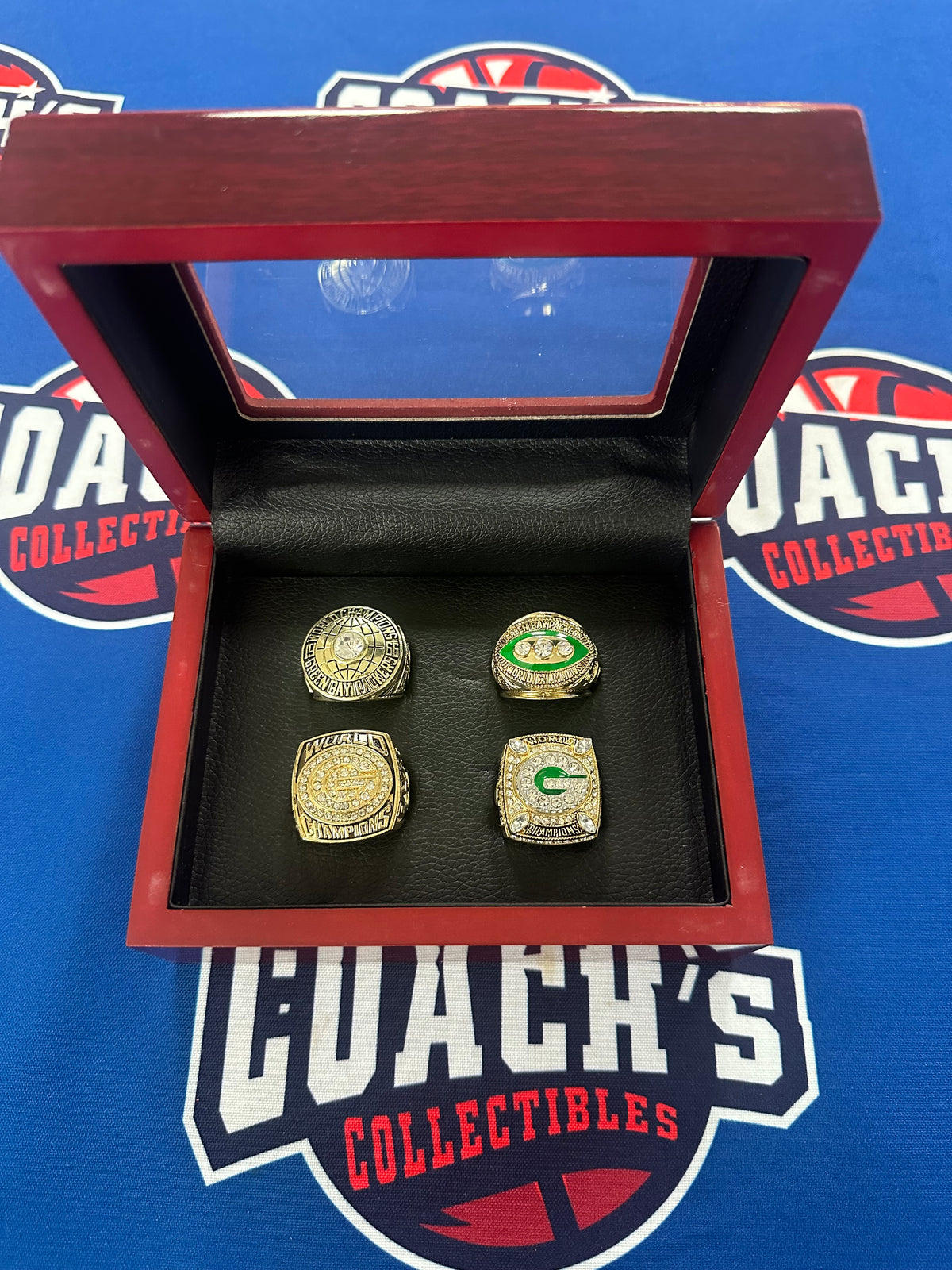 Green Bay Packers 4pc Super Bowl Replica Ring Set with Display Box ...