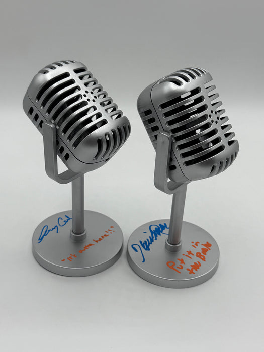 SET OF TWO Gary Cohen & Howie Rose Autographed 6" Silver Mini Broadcaster Microphones with Inscr (JSA/Beckett)