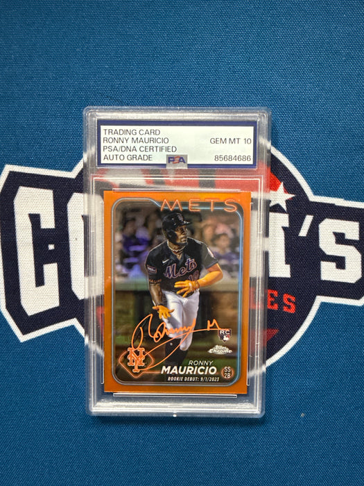 Ronny Mauricio Autographed 2024 Topps Chrome #USC41 Orange 09/25 Rookie Gem 10 Auto (PSA Slab)
