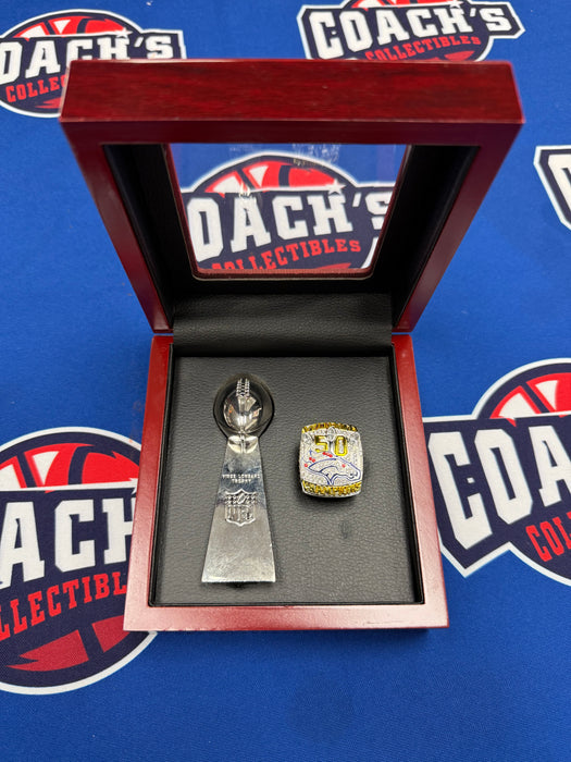 Denver Broncos 2pc Replica Super Bowl Ring & Trophy with Display Box