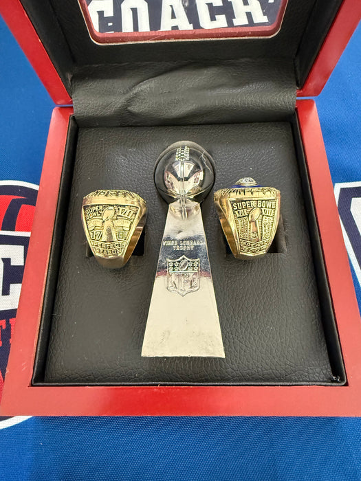 Miami Dolphins 3pc Replica Super Bowl Ring & Lombardi Trophy Set w/ Display Box