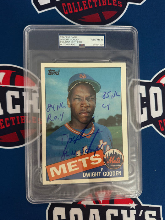 Dwight "Doc" Gooden Autographed 1985 JUMBO Topps 5x7 Rookie Card w/ Multiple Inscriptions Gem 10 Auto (PSA SLAB)