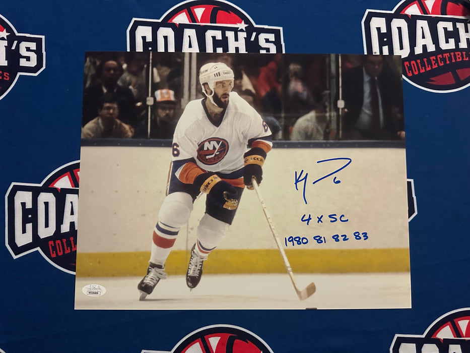 Ken Morrow Autographed 11x14 Islanders Photo w/ 4x SC 80, 81, 82, 83 (JSA)
