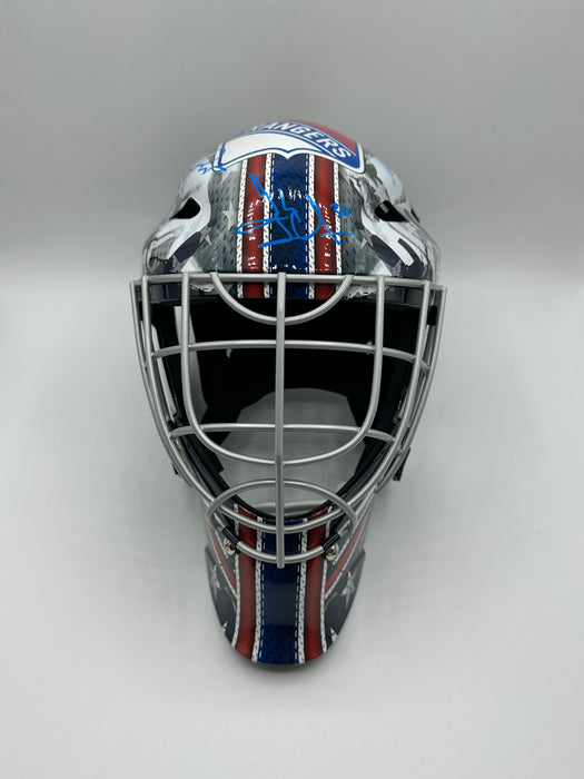 Henrik Lundqvist, Mike Richter & Igor Shesterkin TRIPLE Autographed NY Rangers Full Size Replica Goalie Mask (JSA/Fanatics)