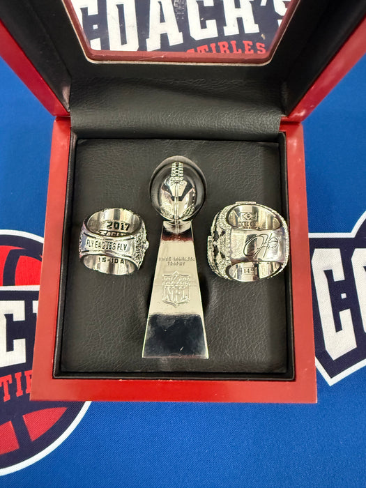Philadelphia Eagles 3pc Replica Super Bowl LII & LIX Rings & Trophy with Display Box