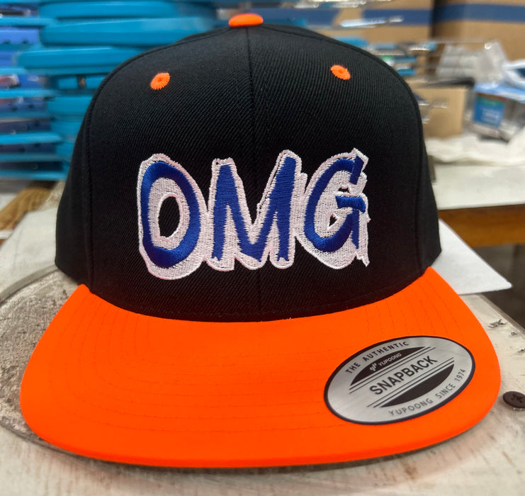 Black & Orange Custom OMG Themed Snap Back Hat (Mens)