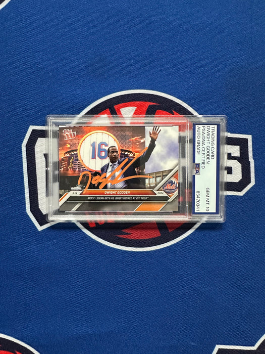 Dwight "Doc" Gooden Autographed 2024 Topps Now Jersey Retirement Game #77 Slabbed Card Gem 10 Auto (PSA Slab)
