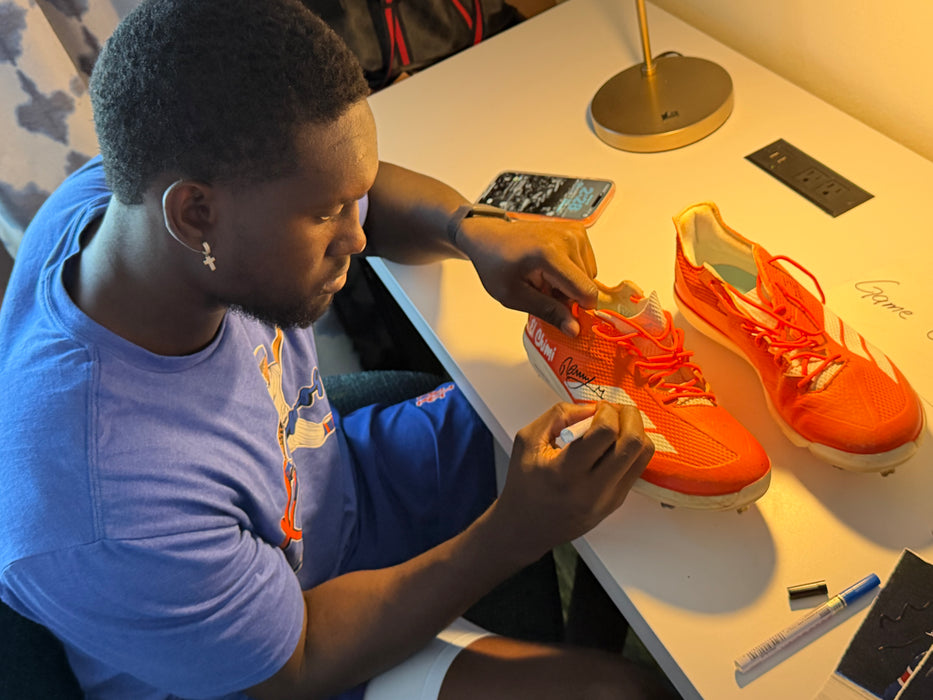 GAME USED Ronny Mauricio Autographed PAIR of Adidas Cleats w/ Game Used 2025 Inscription (JSA)