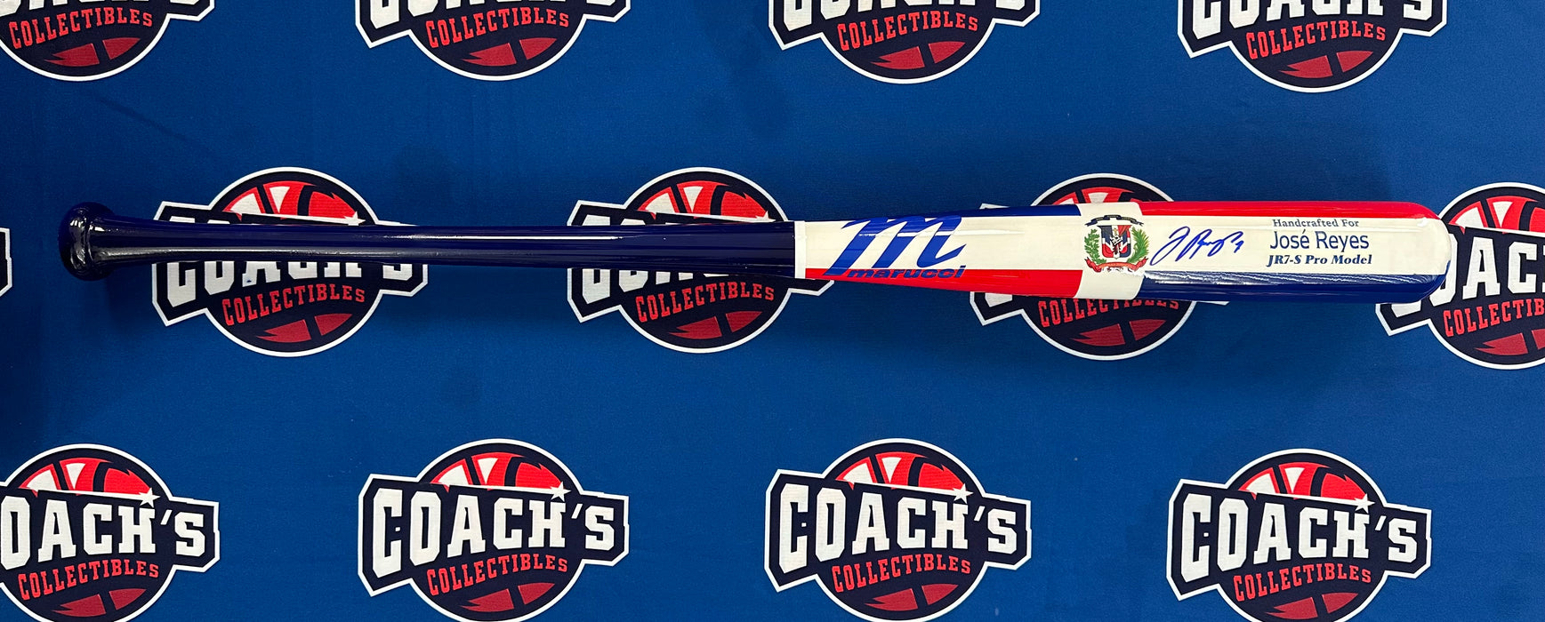 Jose Reyes Autographed Dominican Republic Flag Marucci Game Model Bat-Blue Handle (JSA)
