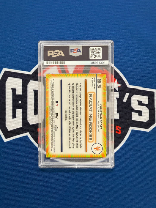 Christian Scott Autographed 2024 Topps Chrome Radiating Rookies Case Hit Refractor Rookie Card Gem 10 Auto (PSA SLAB)