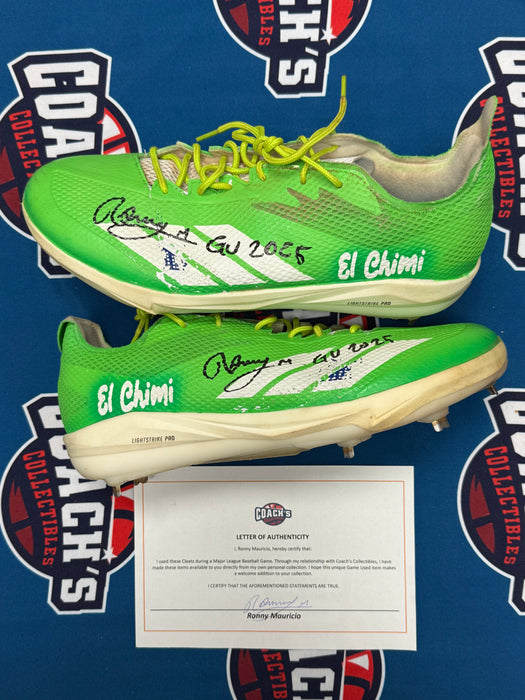GAME USED Ronny Mauricio Autographed PAIR of Adidas Cleats w/ Game Used 2025 Inscription (JSA)