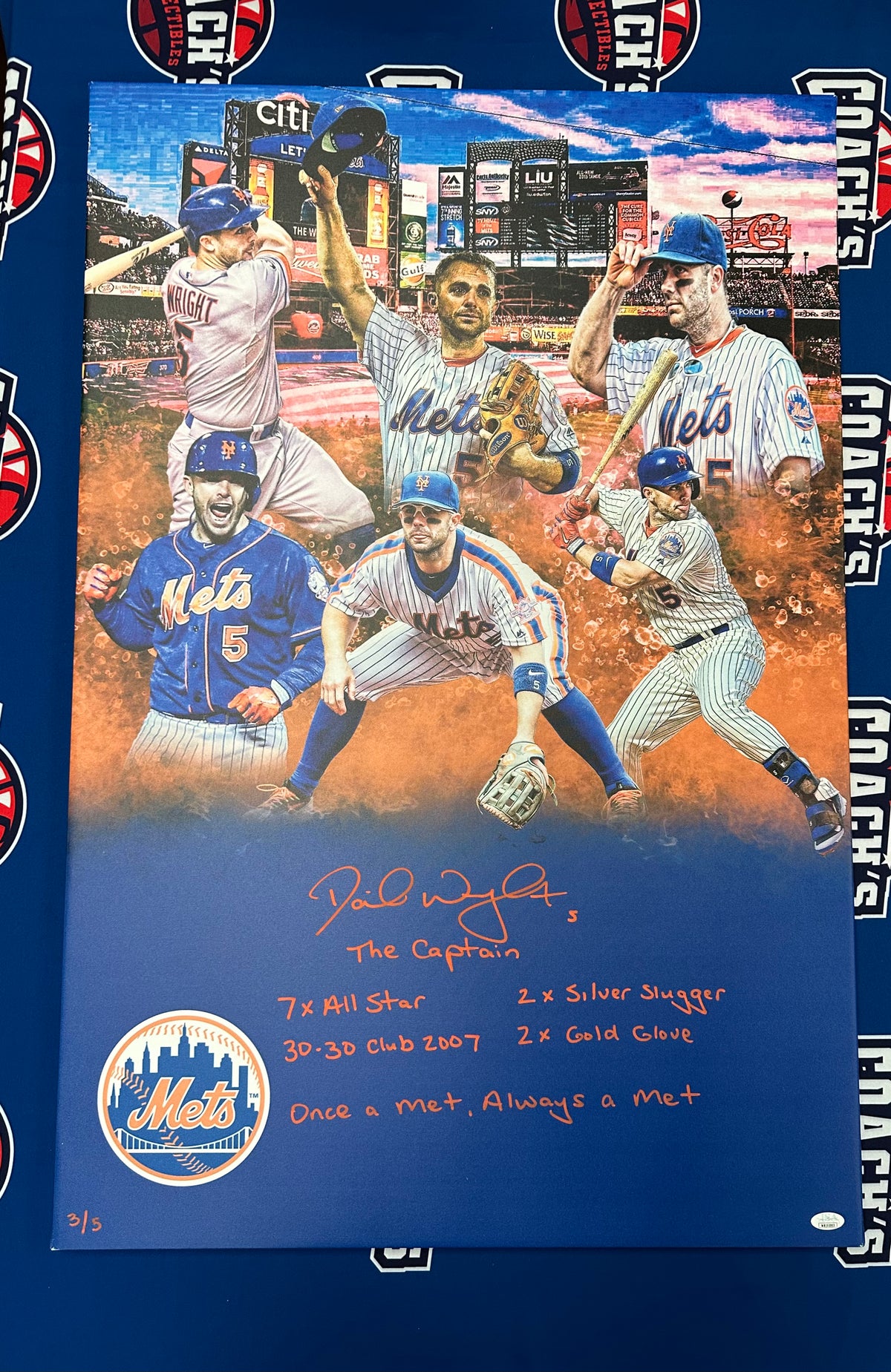 David Wright Autographed 24x36 Custom Graphic Wrapped Canvas with 6 In —  Coach's Collectibles