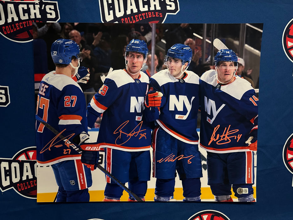 Brock Nelson, Anders Lee, Bo Horvat & Noah Dobson QUAD Autographed 16x20 Photo (Beckett